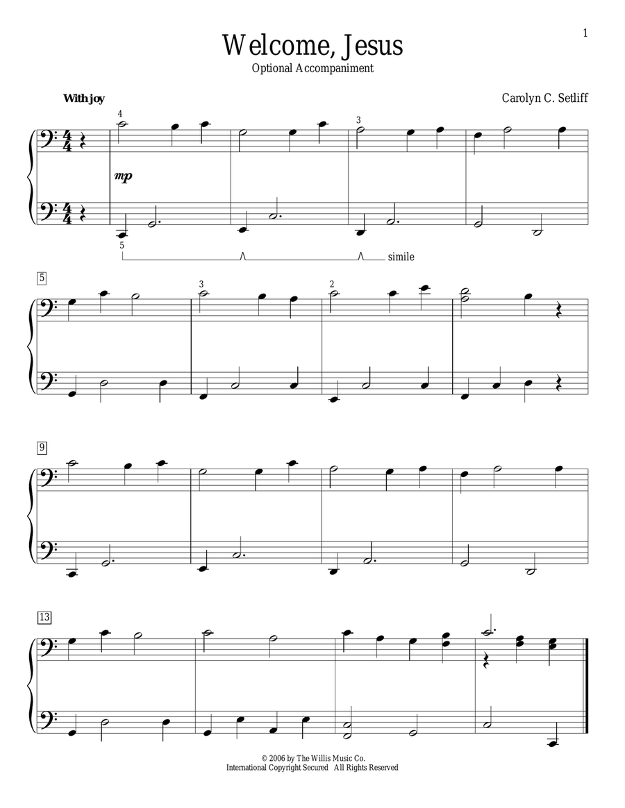 Welcome, Jesus Easy Piano scores gallery preview page 1