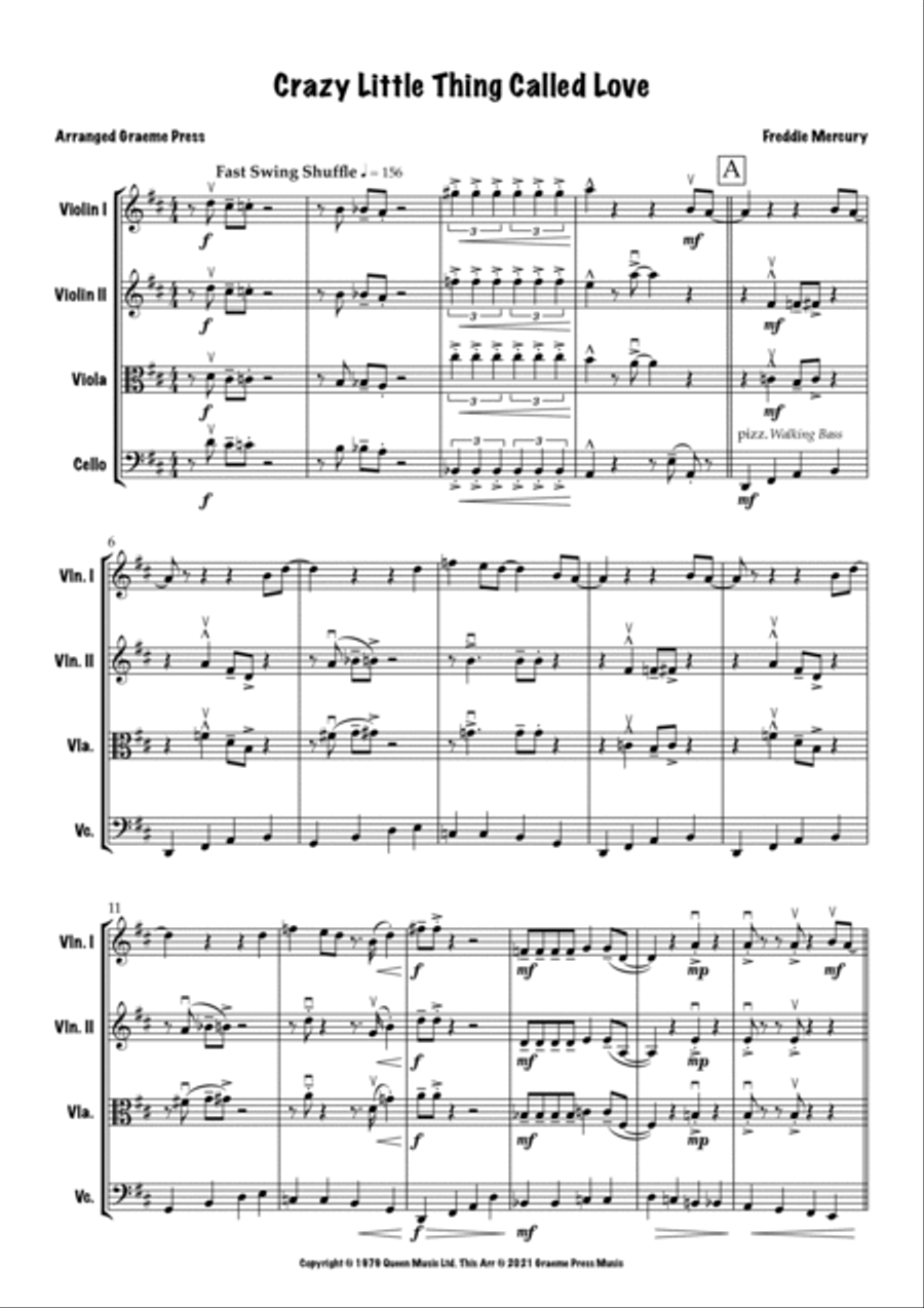 Crazy Little Thing Called Love String Quartet scores gallery preview page 2