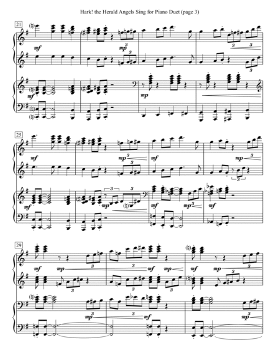 Hark! the Herald Angels Sing for Piano Duet 1 Piano, 4-Hands scores gallery preview page 3