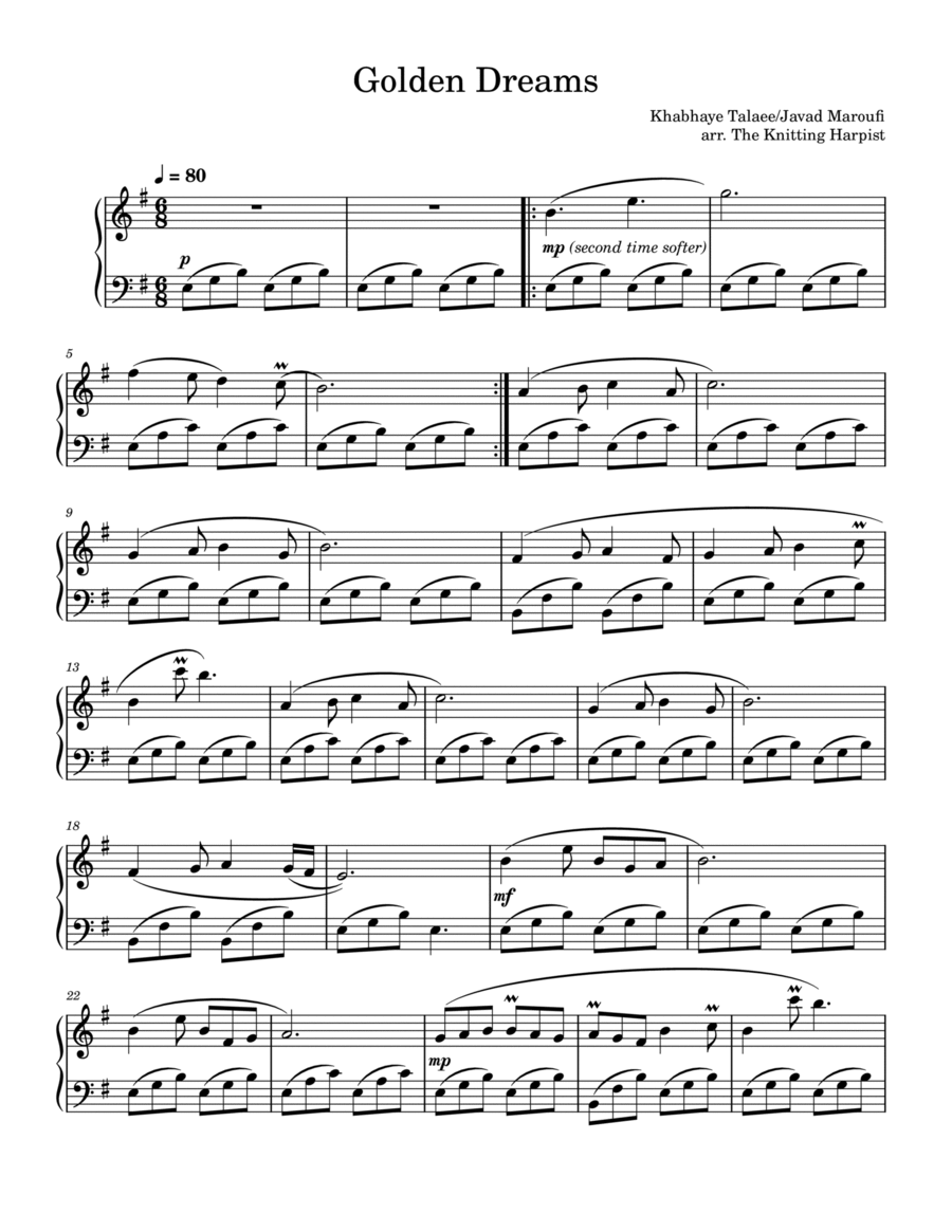 Golden Dreams (Khabhaye Talaee) Pedal Harp scores gallery preview page 1