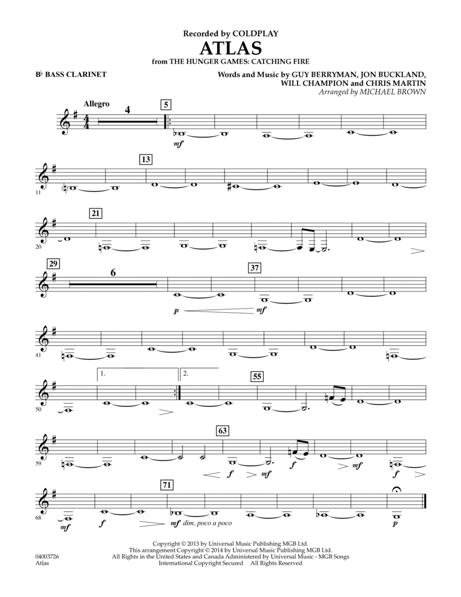 Atlas (from The Hunger Games: Catching Fire) - Bb Bass Clarinet