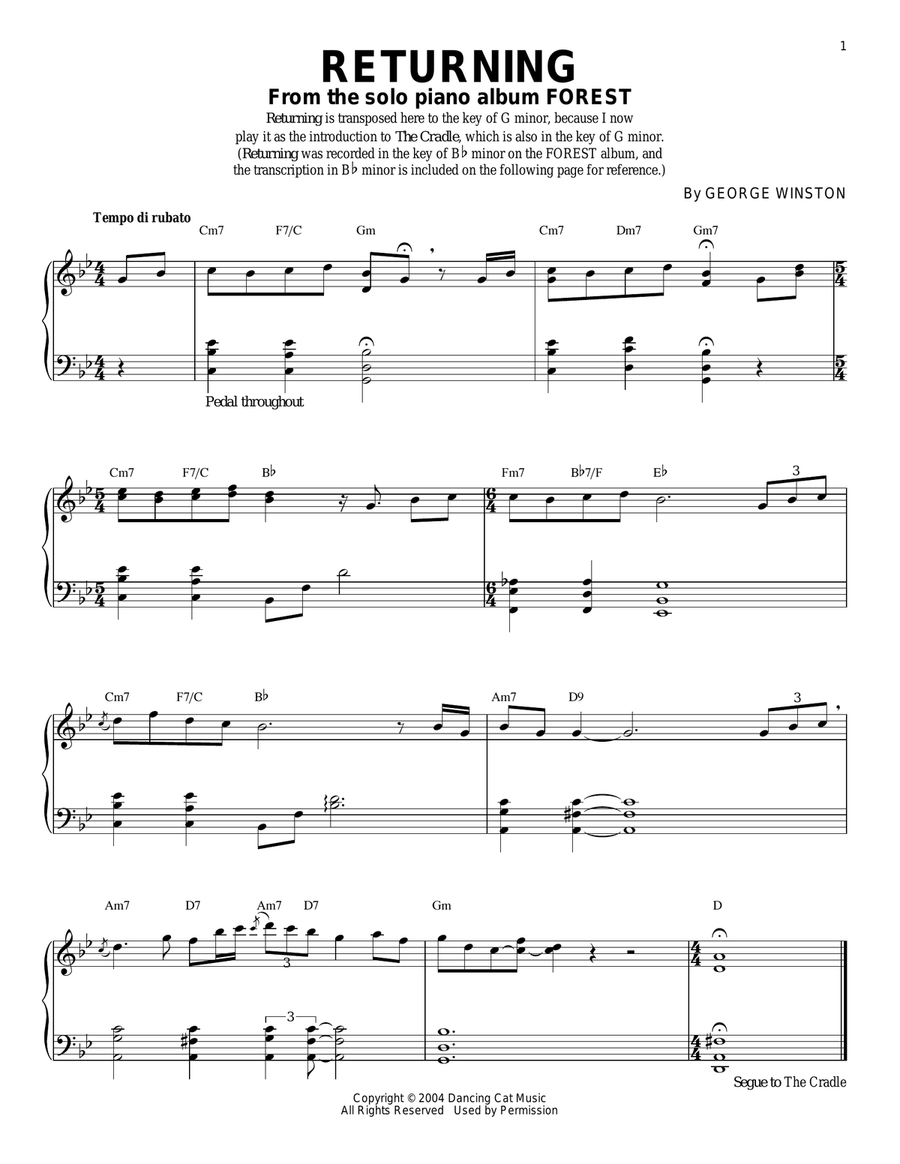 Returning Piano Solo scores gallery preview page 1