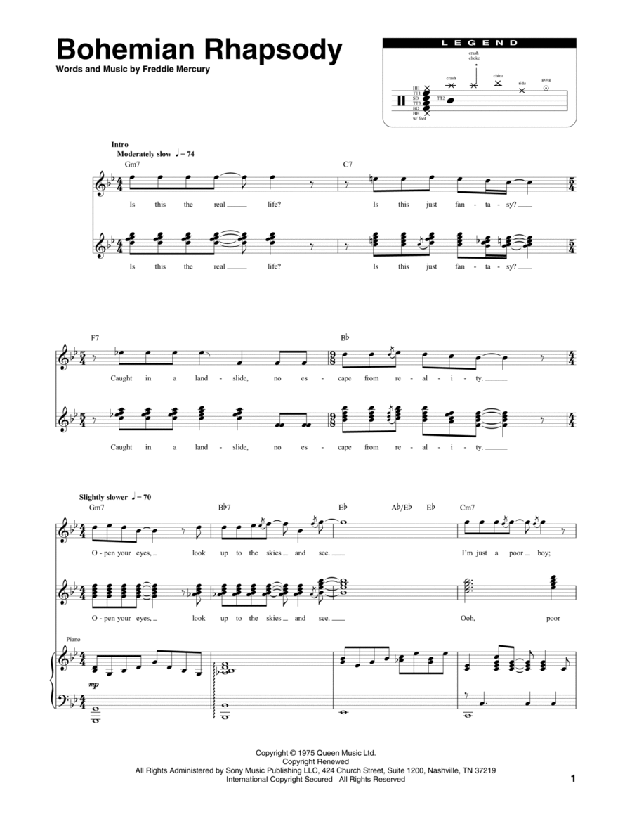 Bohemian Rhapsody Bass Voice scores gallery preview page 1