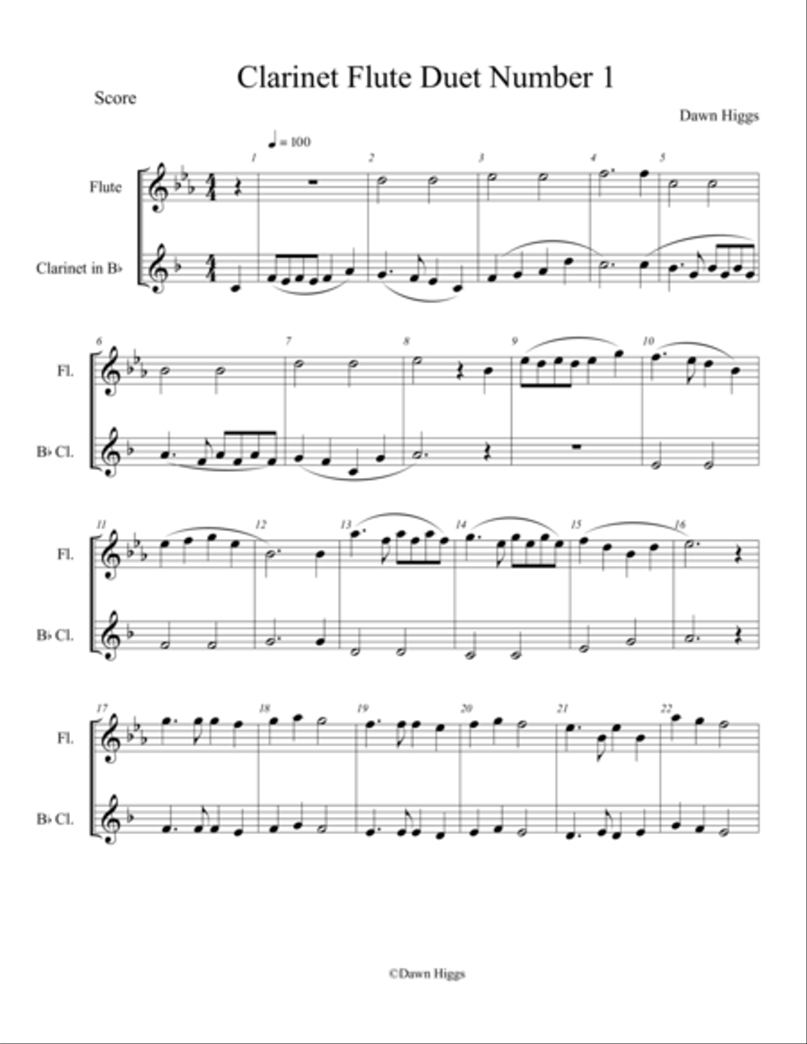 Clarinet Flute Duet Number 1 Woodwind Duet scores gallery preview page 1