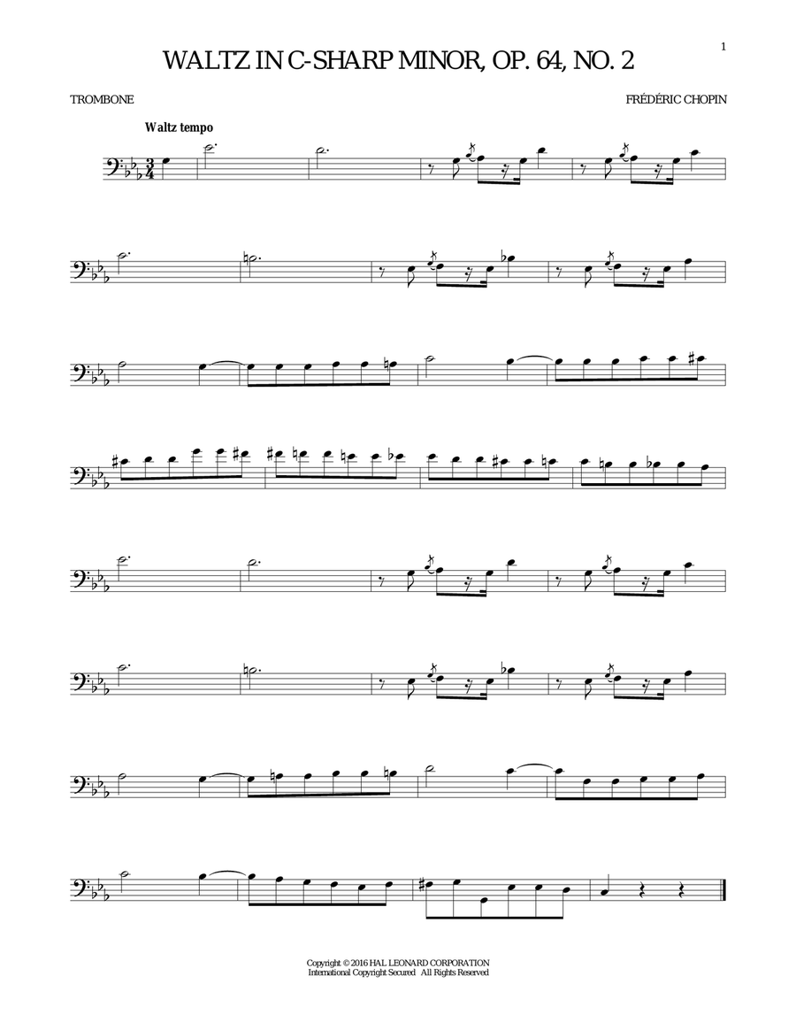 Waltz In C-Sharp Minor, Op. 64, No. 2 Trombone Solo scores gallery preview page 1