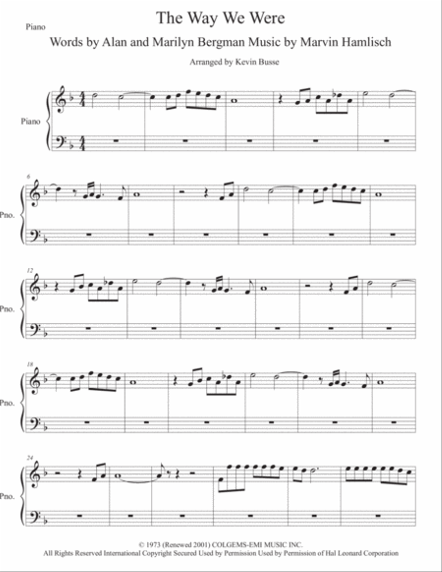 The Way We Were The Way We Were Easy Piano scores gallery preview page 1