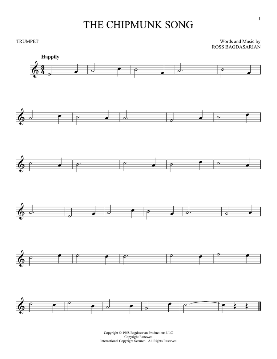 The Chipmunk Song Trumpet Solo scores gallery preview page 1