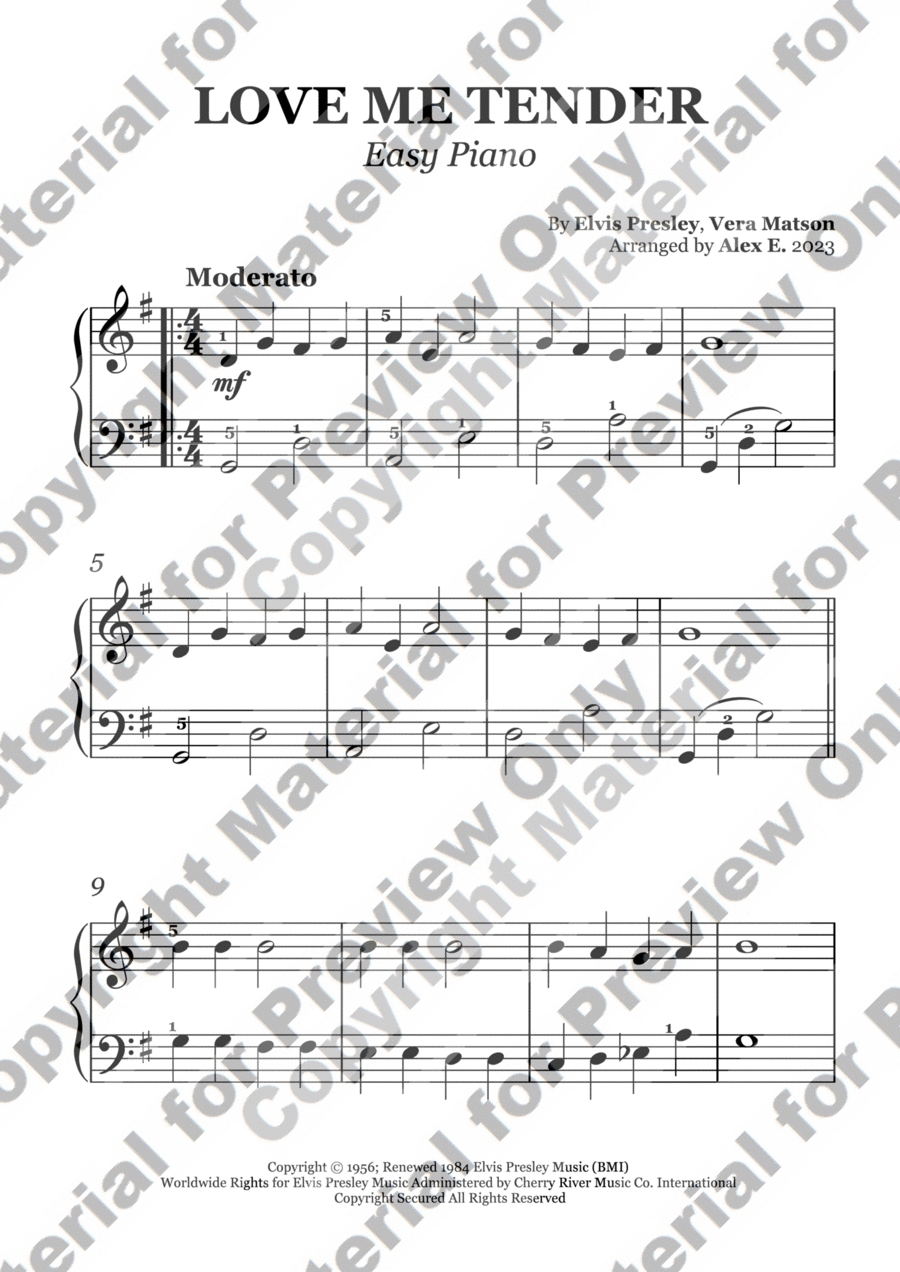 Love Me Tender Easy Piano scores gallery preview page 1