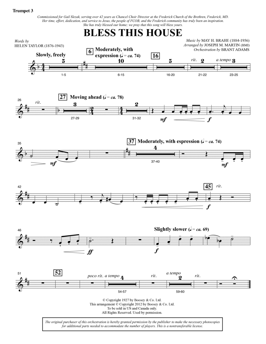 Bless This House - Bb Trumpet 3 Choir scores gallery preview page 1