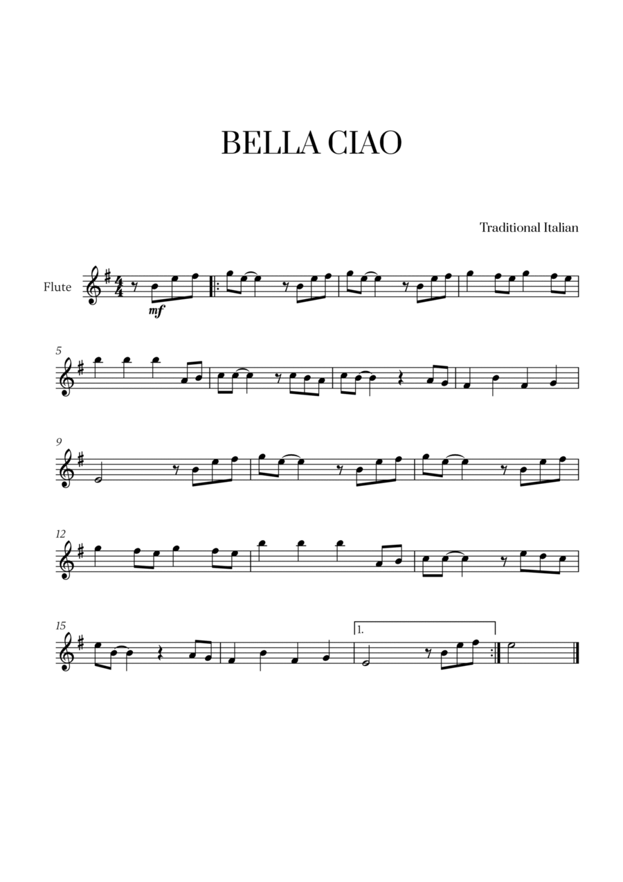 Bella Ciao for Flute Solo Flute Solo scores gallery preview page 1