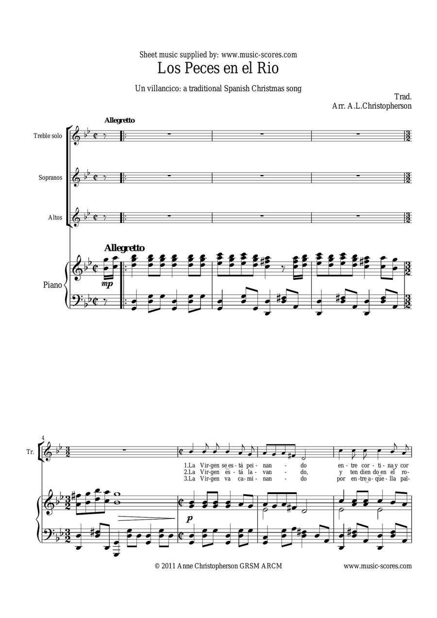 Los Peces en El Rio - 2 Voice Choir, Voice Solo, and Piano SA scores gallery preview page 1