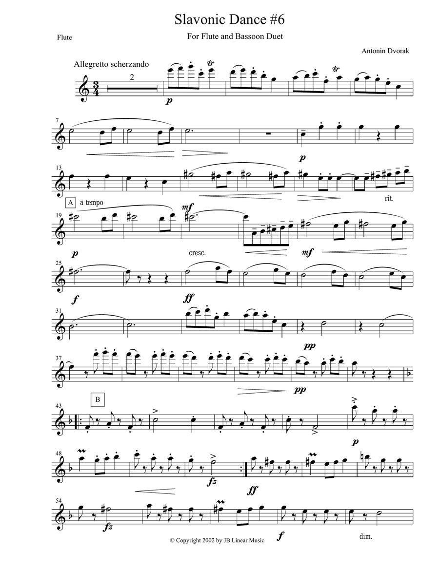 Dvorak Slavonic Dance #6 for flute and bassoon duet Woodwind Duet scores gallery preview page 6