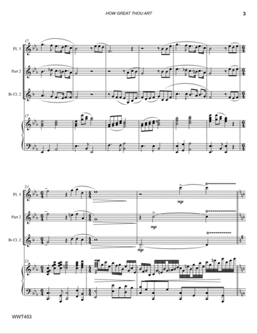HOW GREAT THOU ART - WOODWIND TRIO with Piano Accompaniment Small Ensemble scores gallery preview page 3