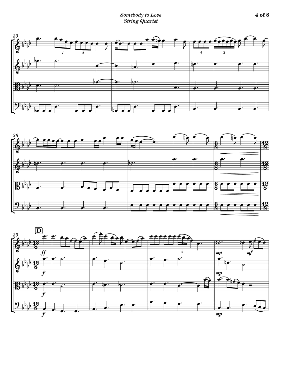 Somebody To Love String Quartet scores gallery preview page 4