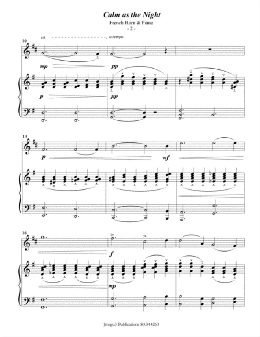 Bohm: Calm as the Night for French Horn & Piano Horn scores gallery preview page 2