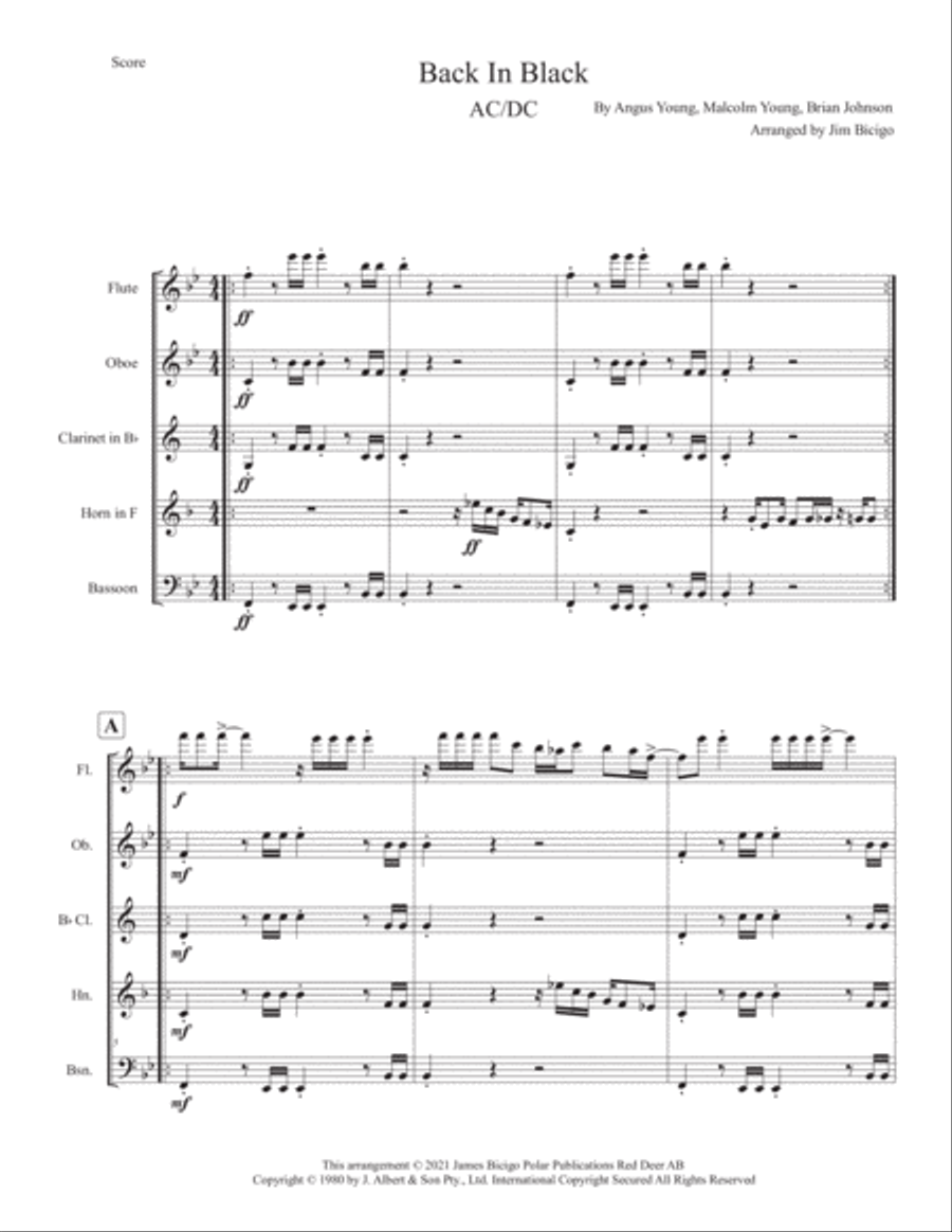 Back In Black Woodwind Quintet scores gallery preview page 1