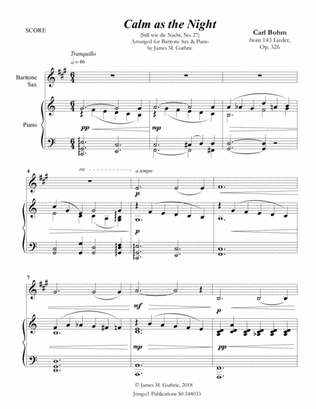 Bohm: Calm as the Night for Baritone Sax & Piano