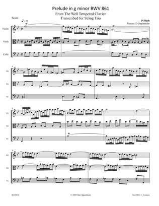 Book cover for Bach: Prelude in g BWV 861 from The Well Tempered Clavier. Arr. for String Trio
