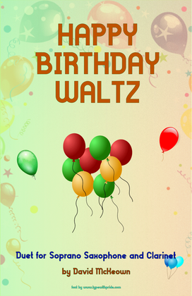 Book cover for Happy Birthday Waltz, for Soprano Saxophone and Clarinet Duet