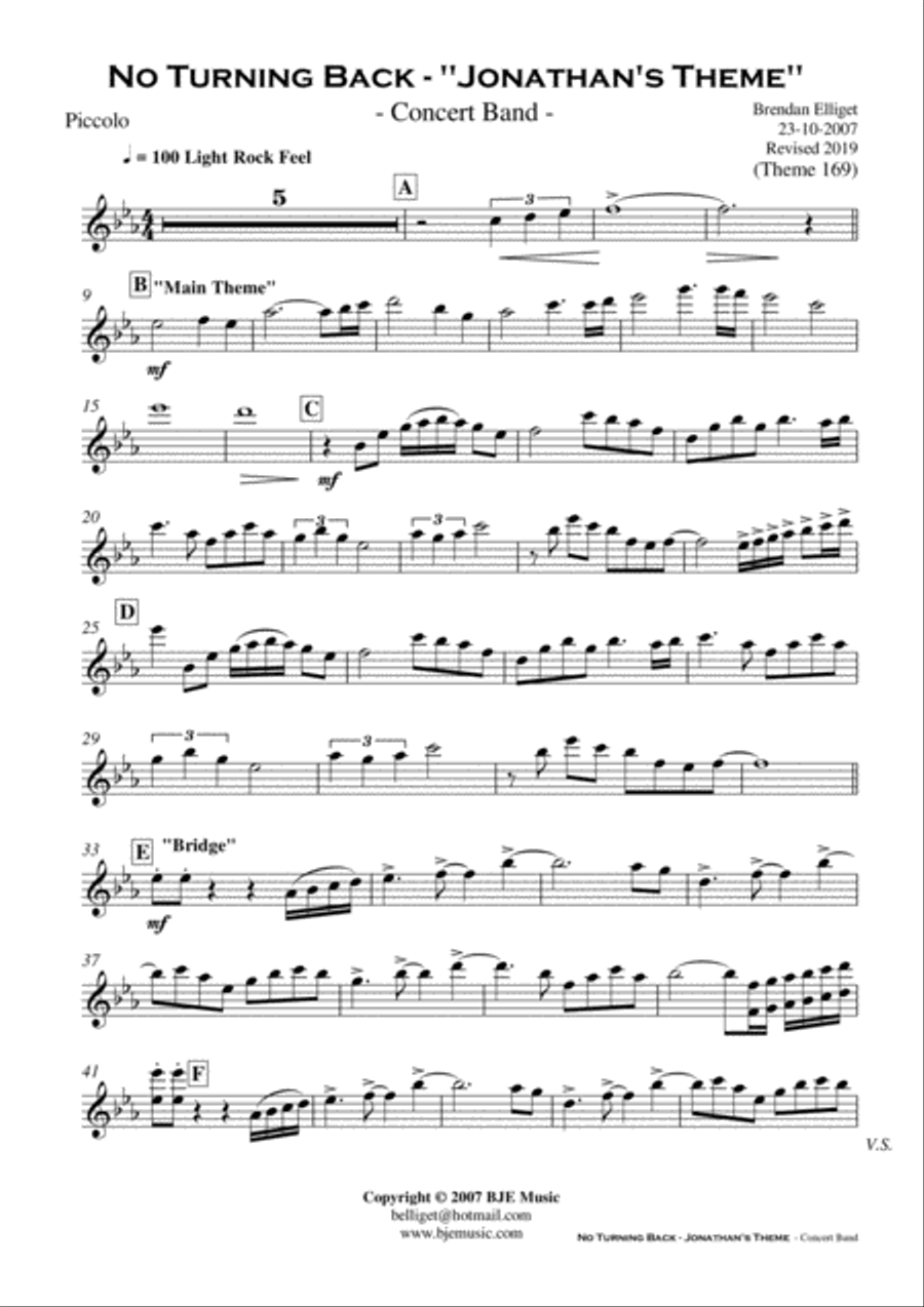 No Turning Back - Jonathan's Theme - Concert Band Score and Parts PDF Concert Band scores gallery preview page 2