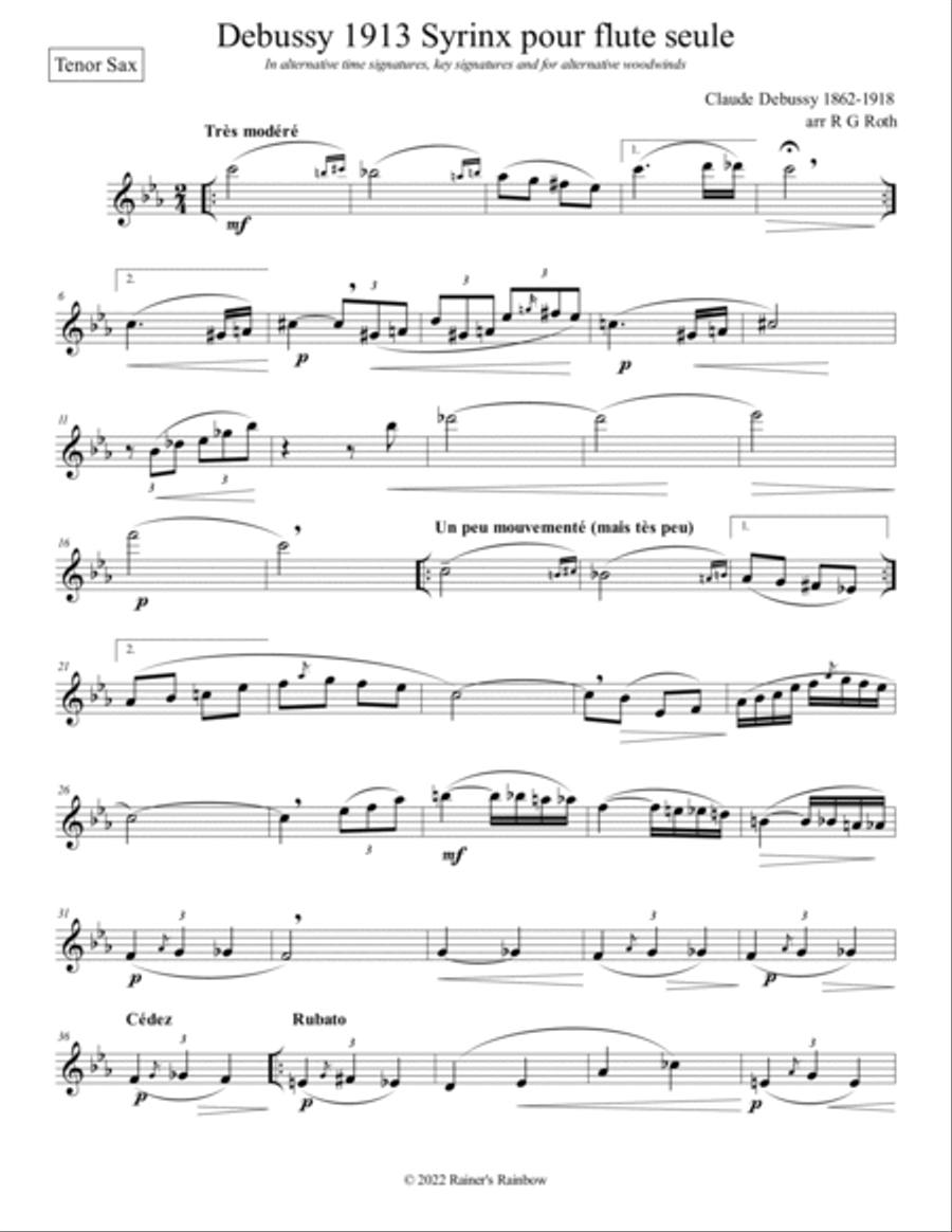 Debussy Syrinx Alto or Tenor Sax Solo Tenor Saxophone scores gallery preview page 3
