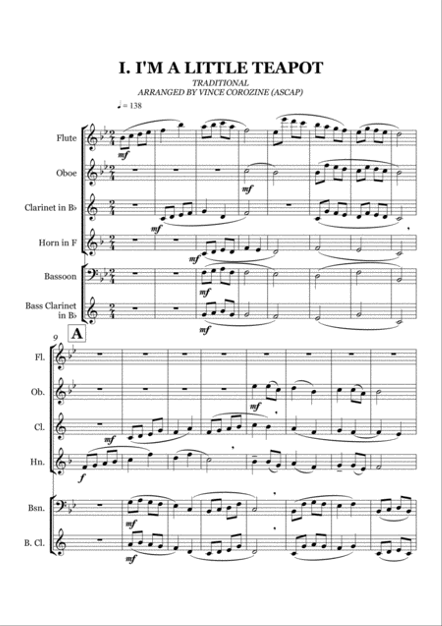 NURSERY RHYMES FOR WOODWIND QUINTET :Arranged by Vince Corozine (ascap) Woodwind Quintet scores gallery preview page 2