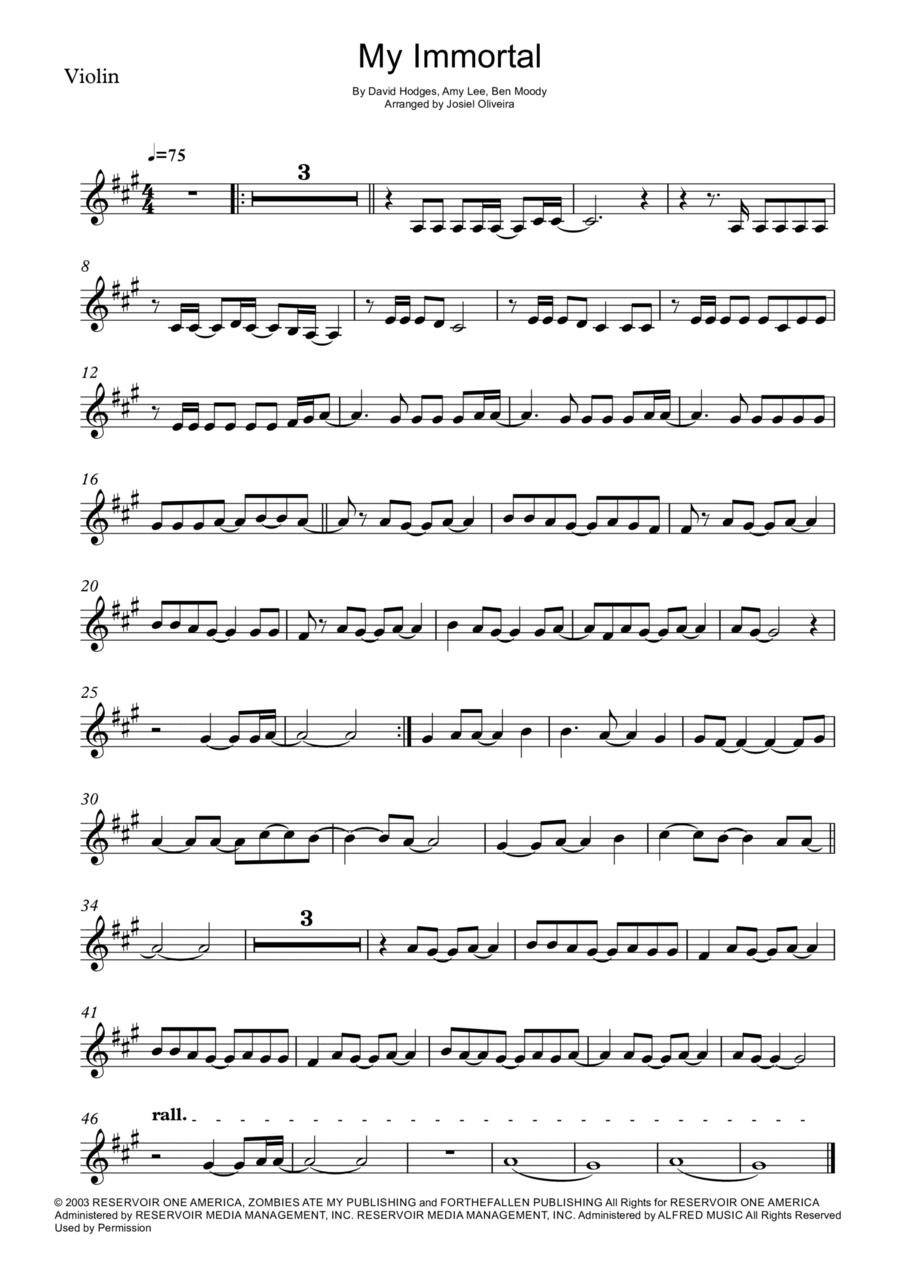 My Immortal Violin Solo scores gallery preview page 1