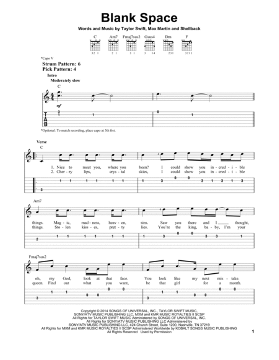 Blank Space Acoustic Guitar scores gallery preview page 1