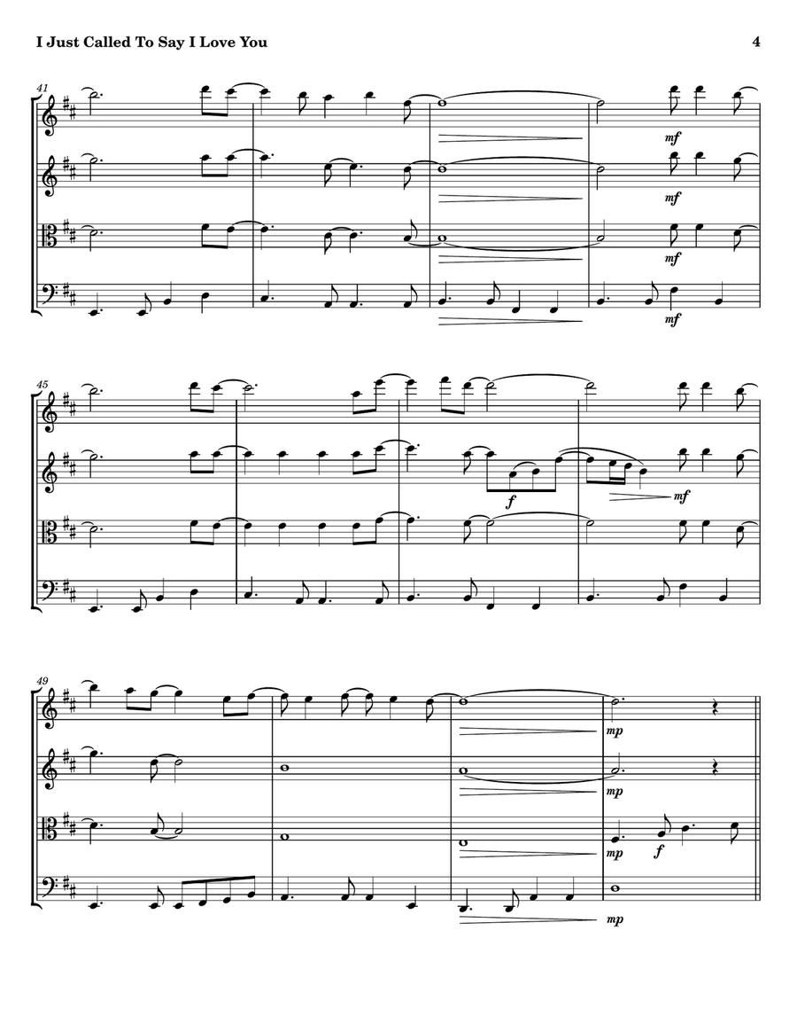 I Just Called To Say I Love You String Quartet scores gallery preview page 4