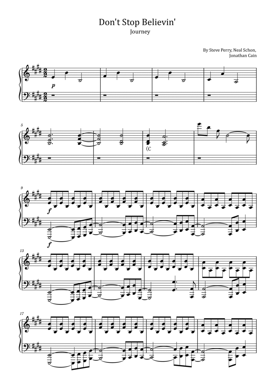 Don't Stop Believin' Piano Solo scores gallery preview page 1