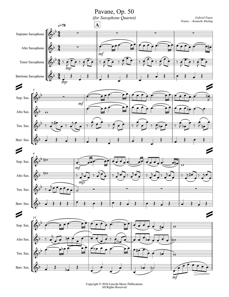 Faure - Pavane, Op. 50 (for Saxophone Quartet SATB) Saxophone Quartet scores gallery preview page 2