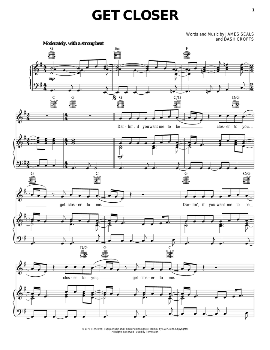 Get Closer Piano, Vocal, Guitar scores gallery preview page 1