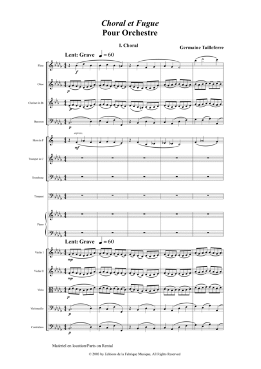 Germaine Tailleferre : Choral et Fugue for orchestra : study score - Score Only Full Orchestra scores gallery preview page 4