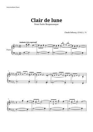 Book cover for Clair de Lune by Debussy for Intermediate Piano