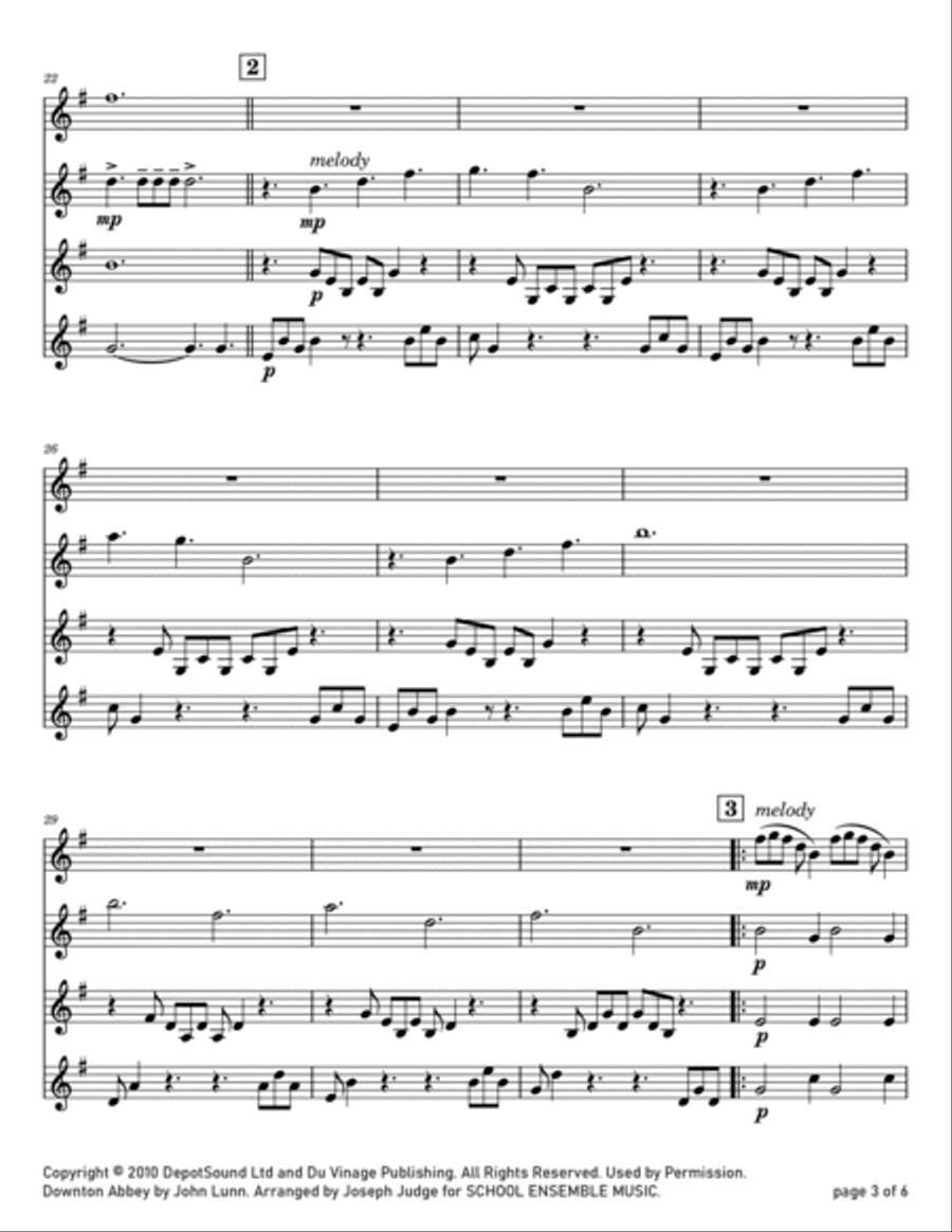 Downton Abbey (Theme) Downton Abbey (Theme) Clarinet Quartet scores gallery preview page 3