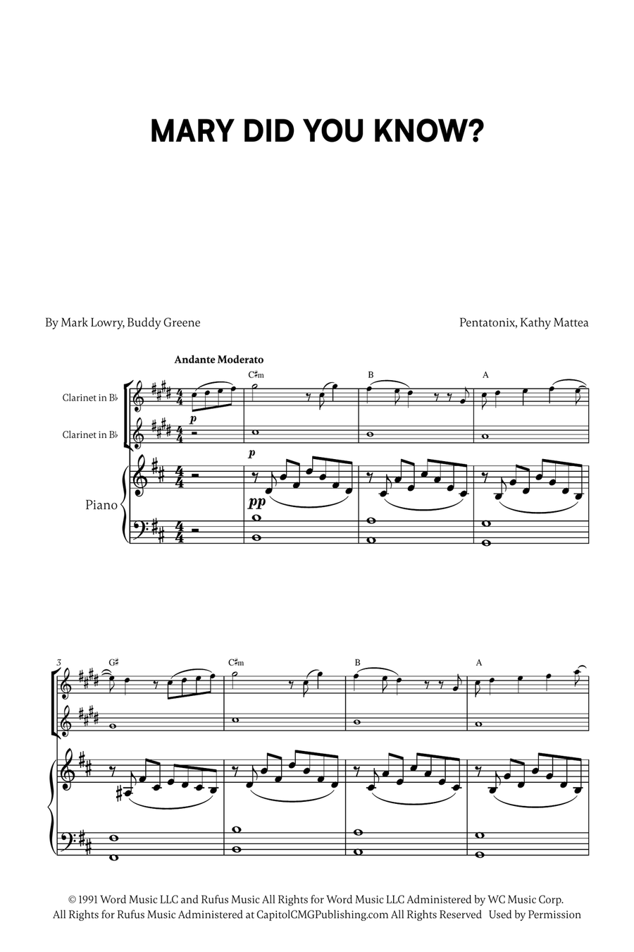 Mary, Did You Know? Clarinet Duet scores gallery preview page 1