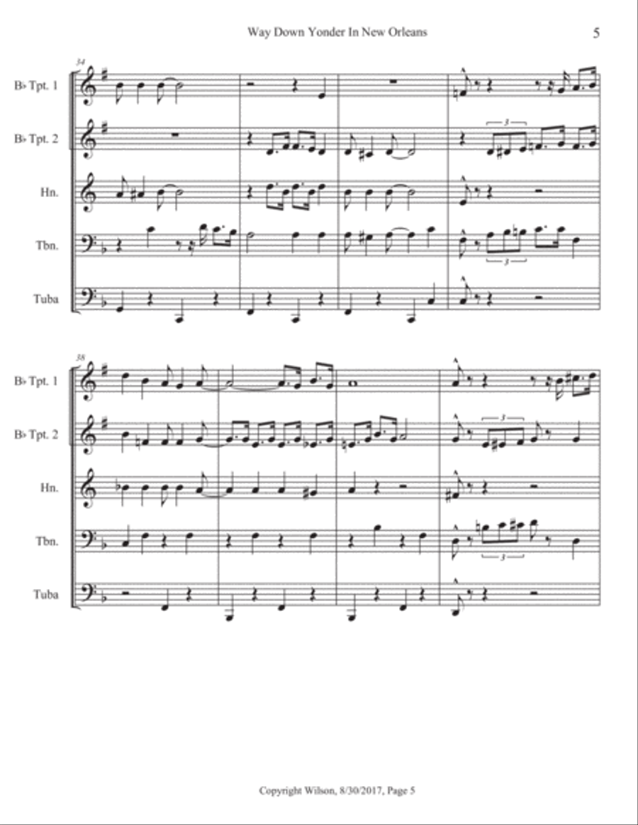 Way Down Yonder in New Orleans Brass Quintet scores gallery preview page 6