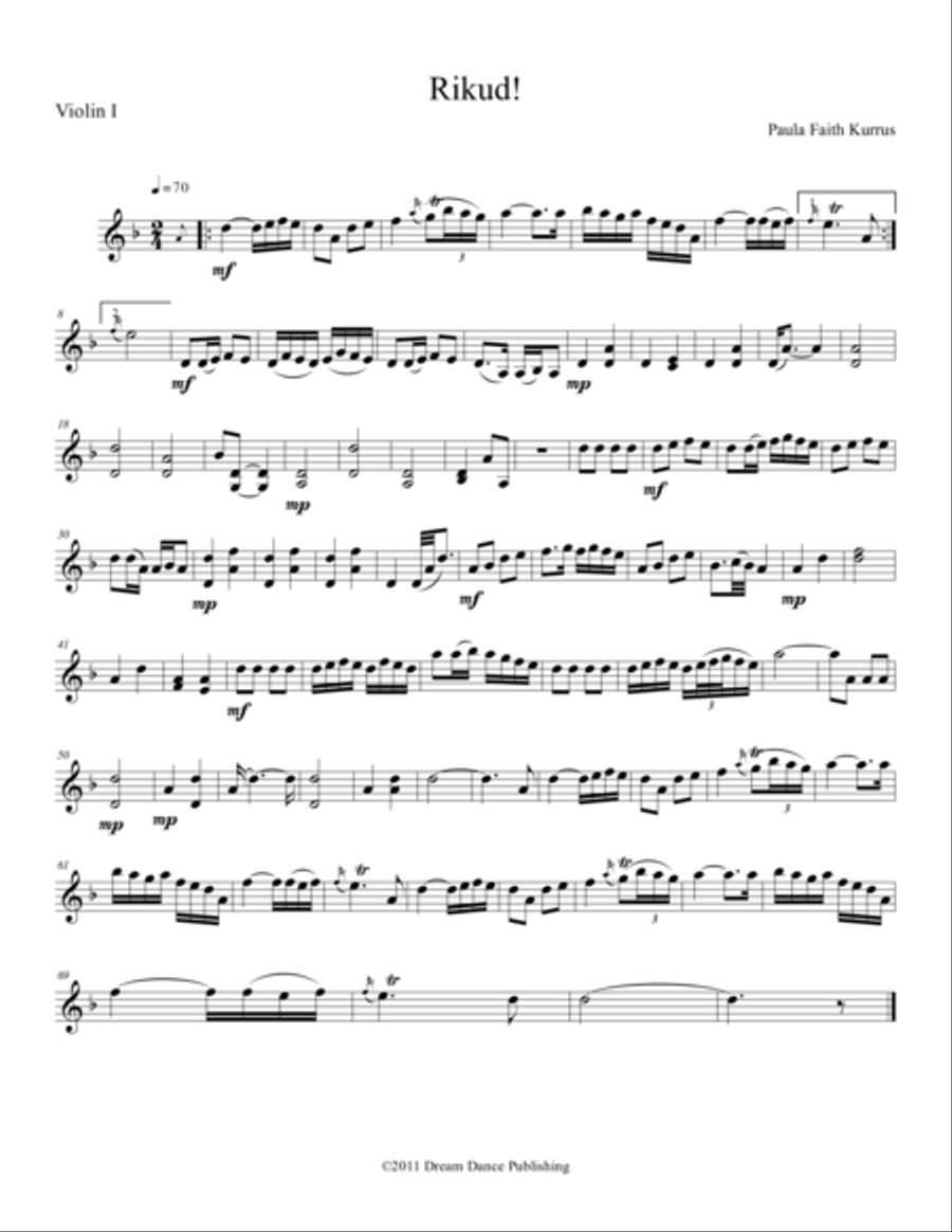 Rikud! (string quartet parts) String Quartet scores gallery preview page 1