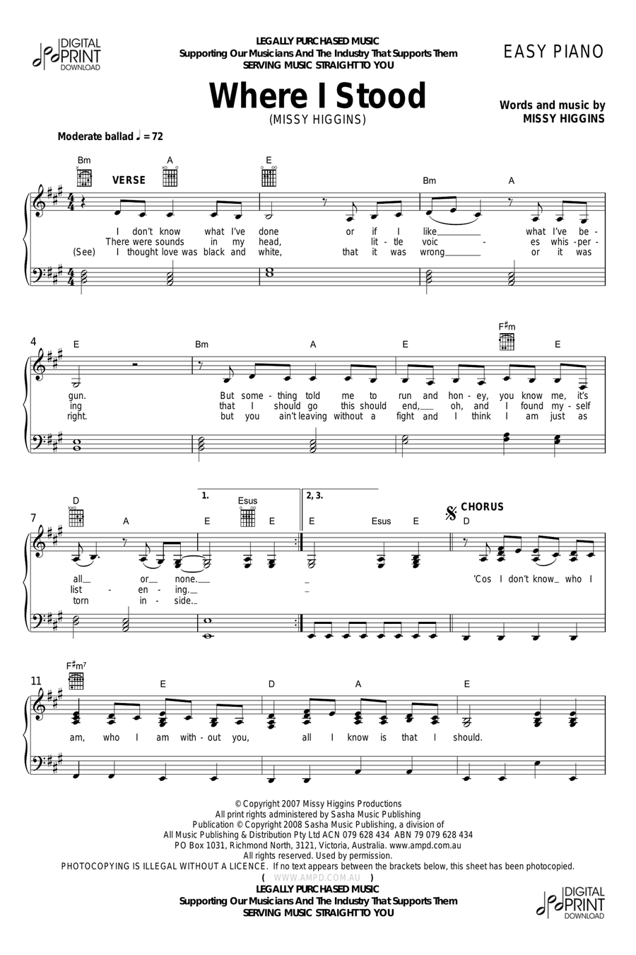 Where I Stood Easy Piano scores gallery preview page 1