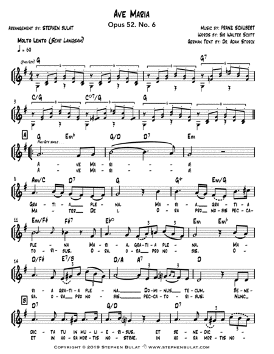 Ave Maria (Schubert) - Lead sheet (key of G) Large Ensemble scores gallery preview page 2