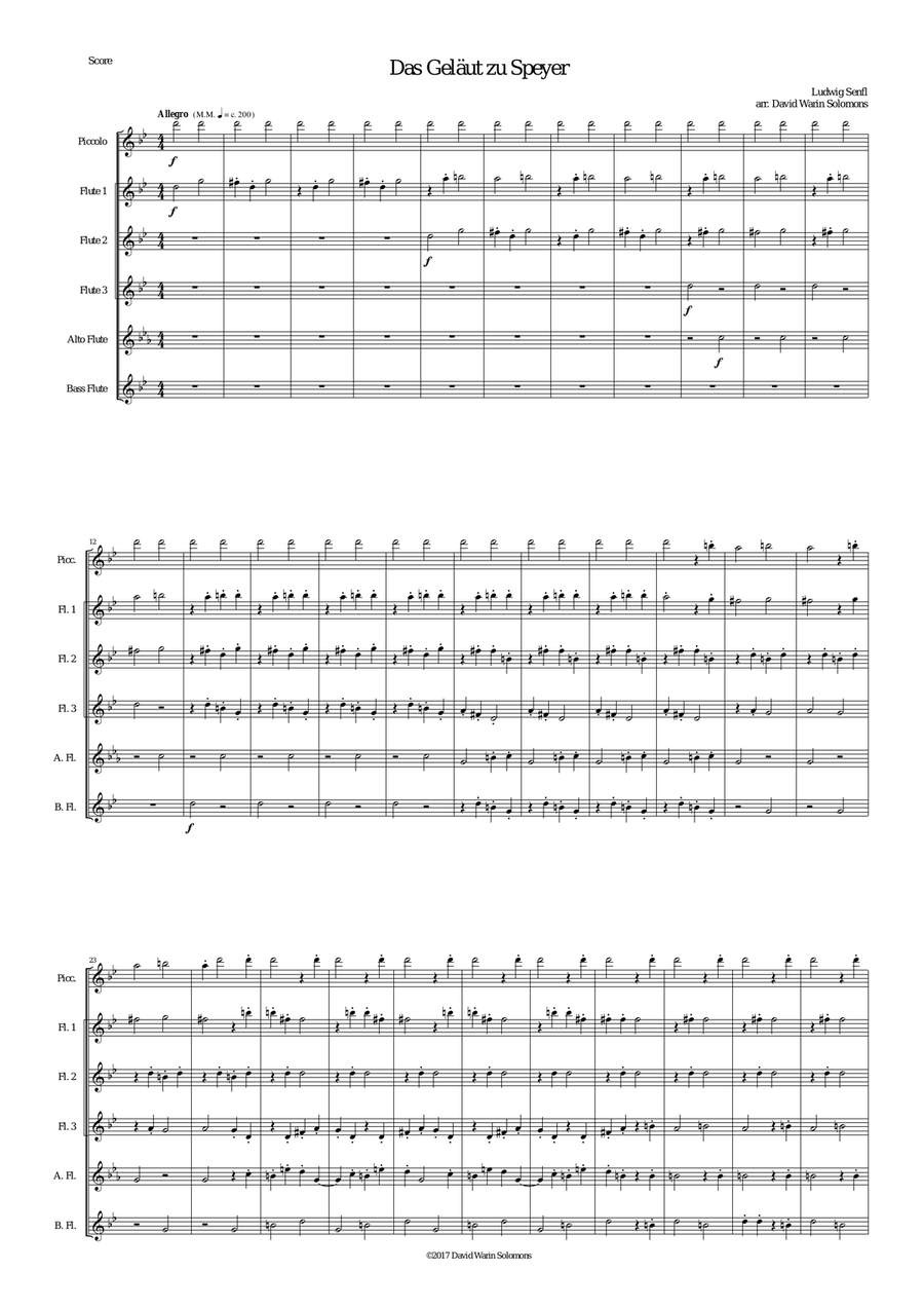 Das Geläut zu Speyer (the ringing of the bells at Speyer Cathedral) for flute sextet Flute Solo scores gallery preview page 1