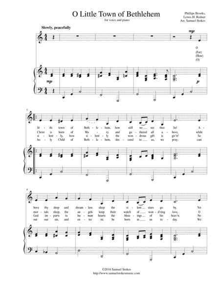 O Little Town of Bethlehem - for vocal solo with piano accompaniment in C major image number null