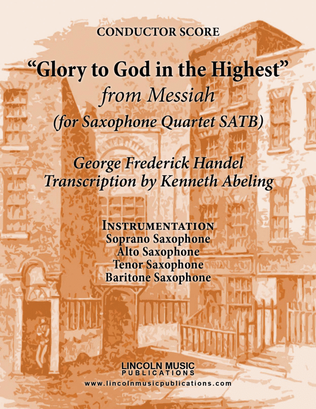 Book cover for Handel – Glory to God in the Highest from Messiah (for Saxophone Quartet SATB)