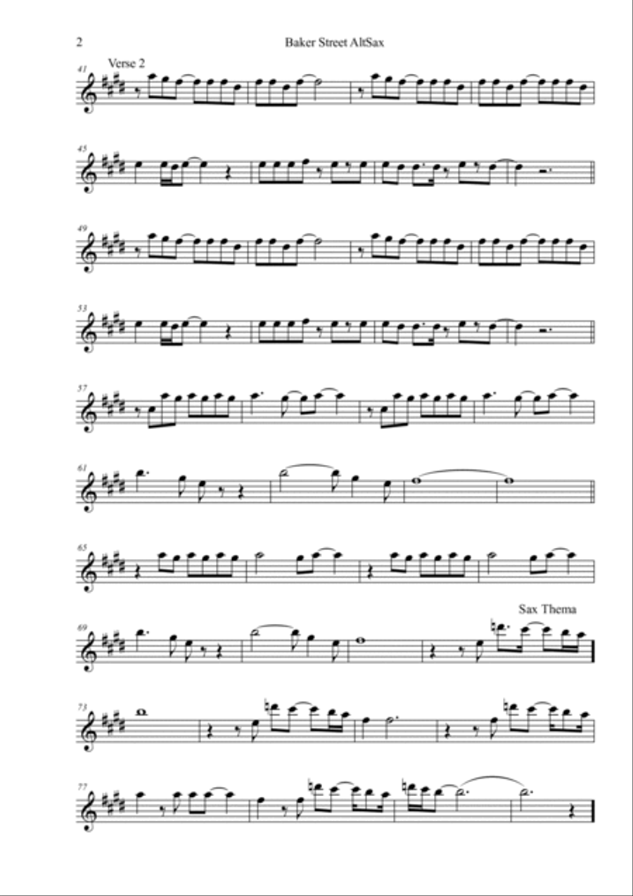Baker street store saxophone sheet music