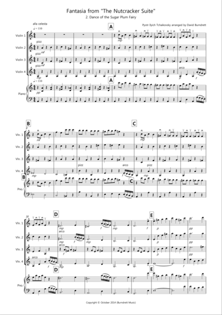 Dance of the Sugar Plum Fairy (fantasia from Nutcracker) for Violin Quartet Violin Solo scores gallery preview page 1
