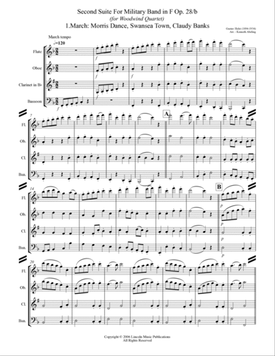 Holst - Second Suite for Military Band in F (for Woodwind Quartet) Woodwind Quartet scores gallery preview page 2