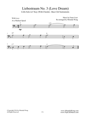 Liebestraum No.3 (Love Dream) - Romantic Easy Cello Music (Bass Clef)