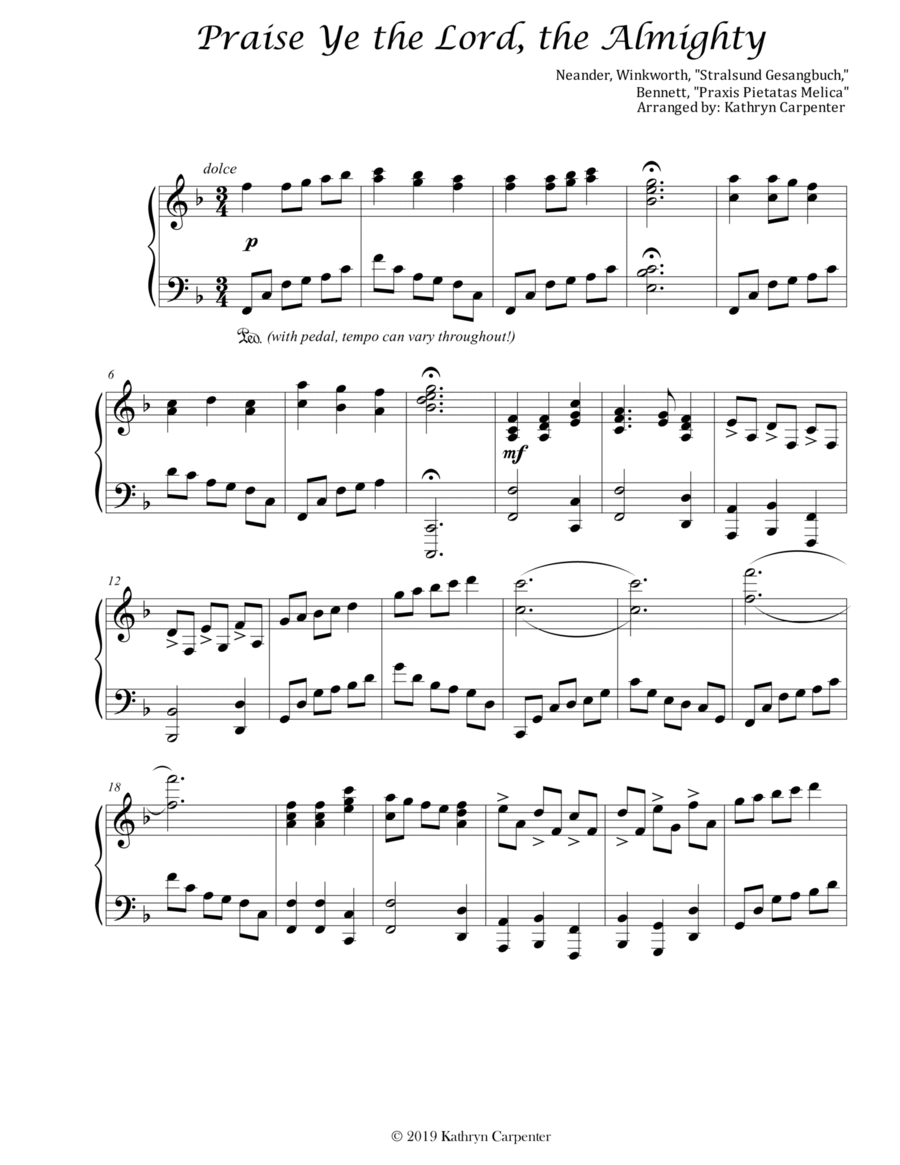 Praise Ye the Lord, the Almighty (Advanced Piano) Praise Ye the Lord, the Almighty (Advanced Piano) Piano Solo scores gallery preview page 1