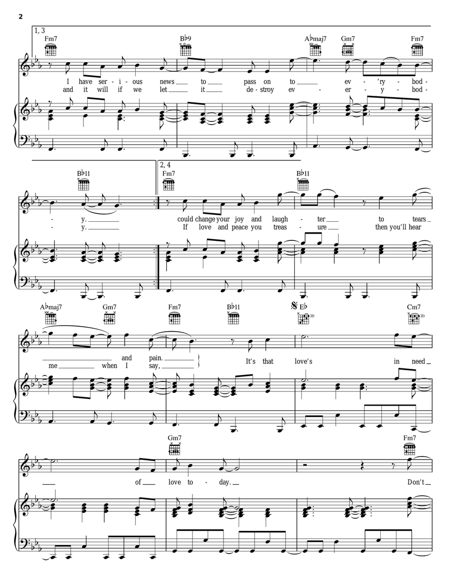 Love's In Need Of Love Today Piano, Vocal, Guitar scores gallery preview page 2