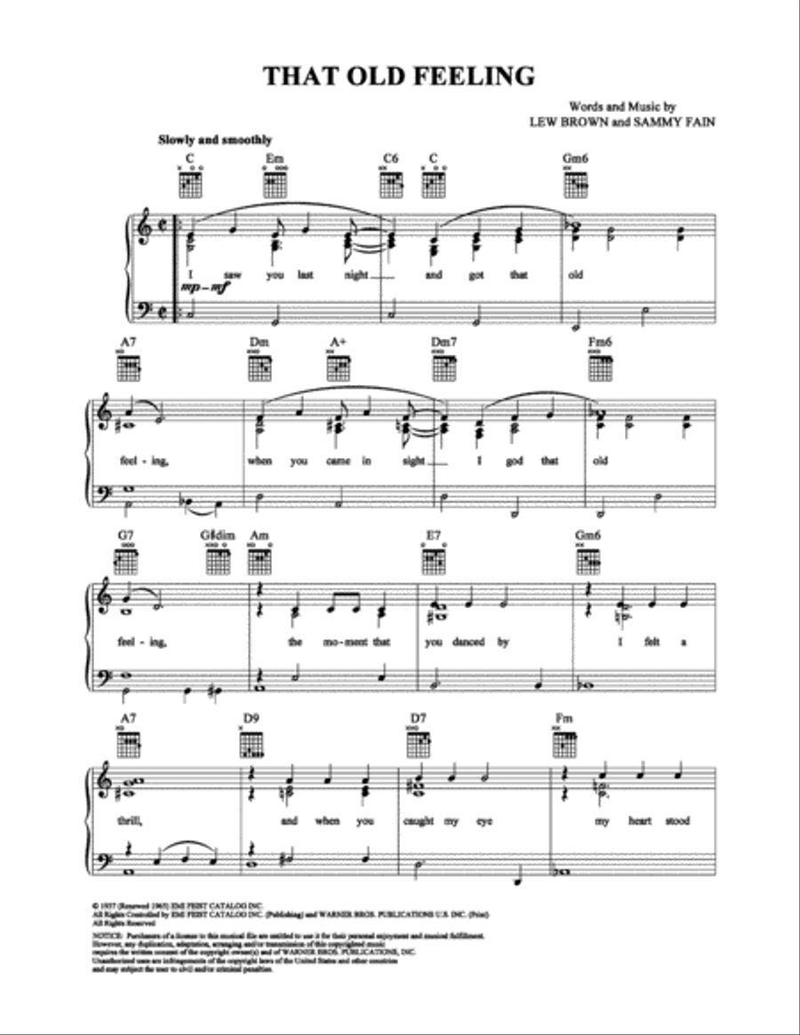 That Old Feeling That Old Feeling Piano, Vocal, Guitar scores gallery preview page 1